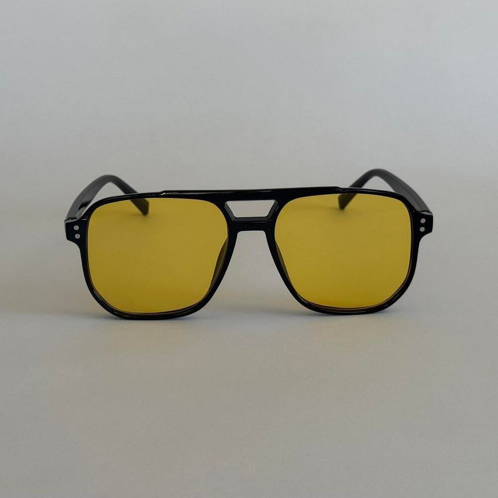 Y2K Black Yellow Square Sunglasses Unisex Retro Vintage Style UVA UVB
